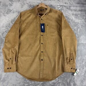 Izod Luxury Classics Corduroy Button Down Shirt Brown Long Sleeve Large NWT